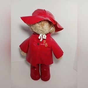 Vintage 1981 Paddington Bear  Stuffed Plush Red Rain Coat Hat By Eden Toys